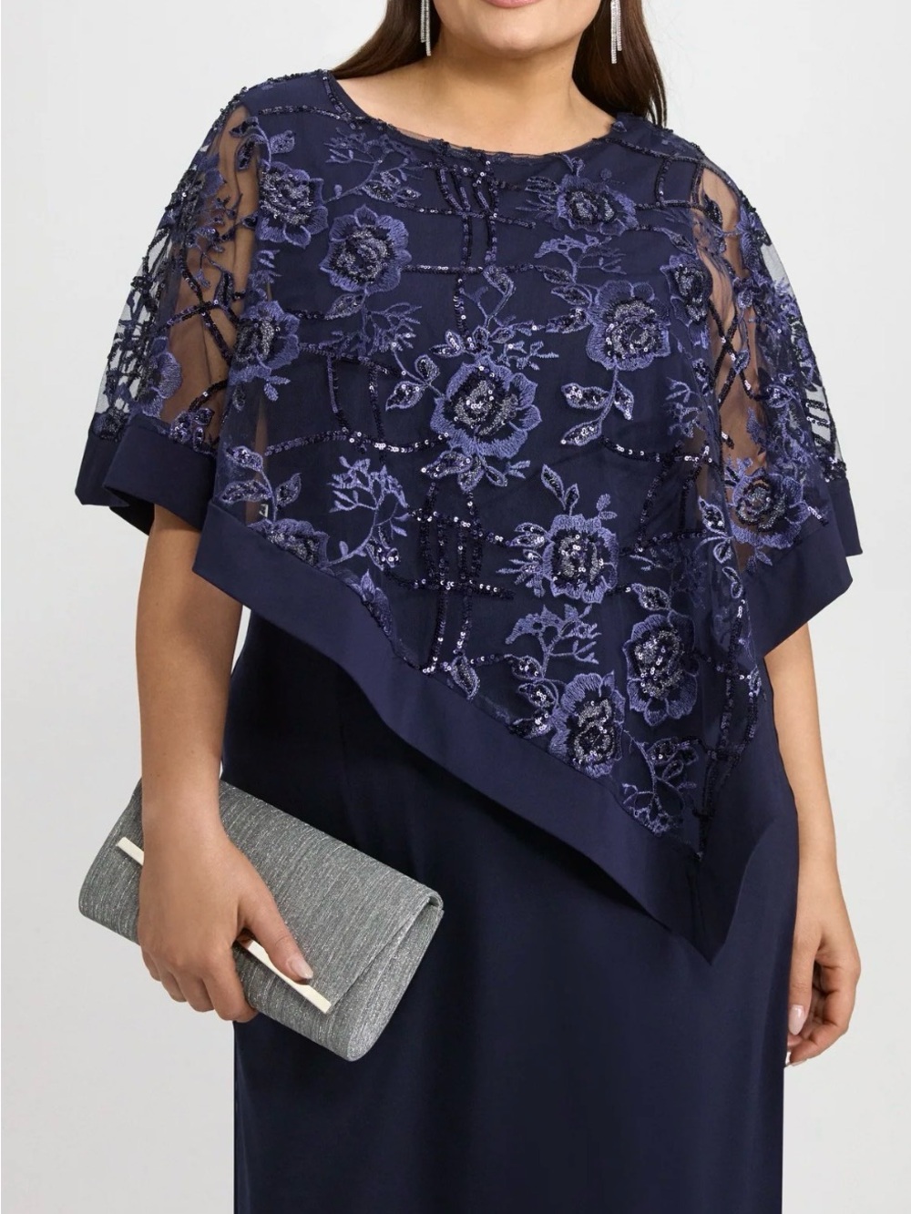 Laura Embroidered Navy Overlay Evening Dress